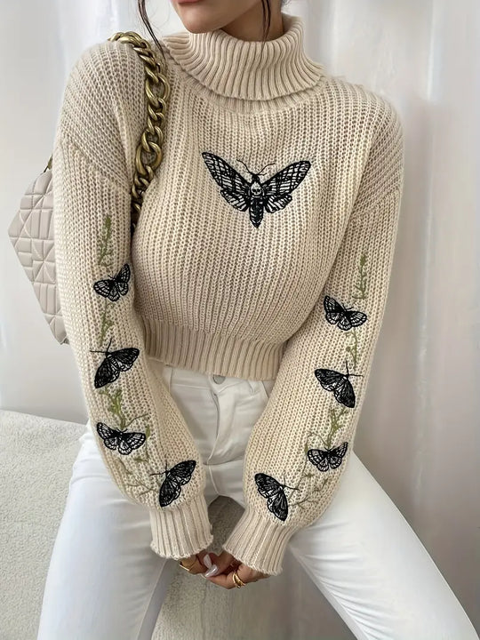 EB | Sweater mit Schmetterlingsmuster und hohem Kragen - Elegante Damenmode