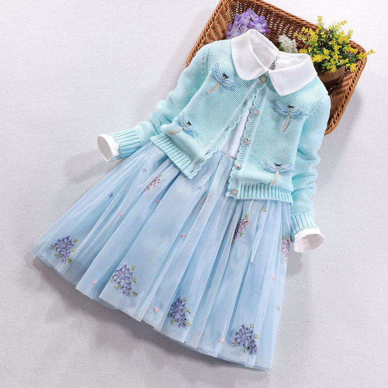 Mädchen festliches Kleid mit gehäkelter Bolero-Cardigan EB
