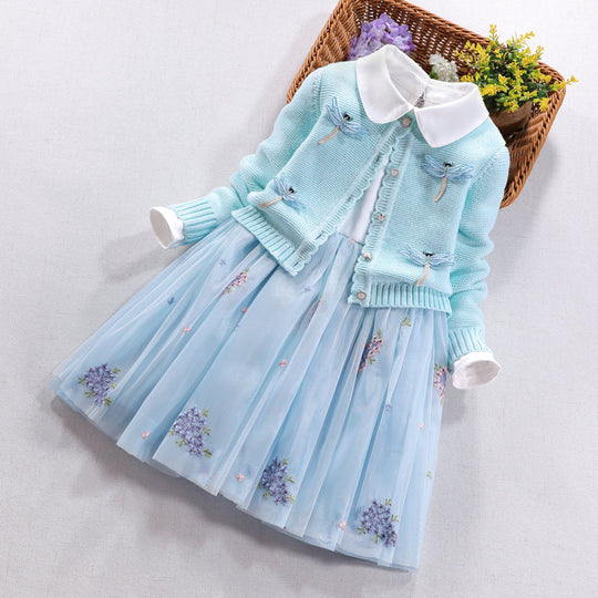 Mädchen festliches Kleid mit gehäkelter Bolero-Cardigan EB