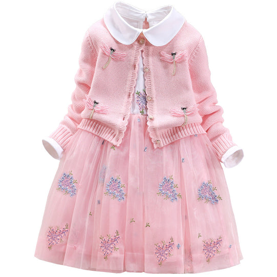 Mädchen festliches Kleid mit gehäkelter Bolero-Cardigan EB