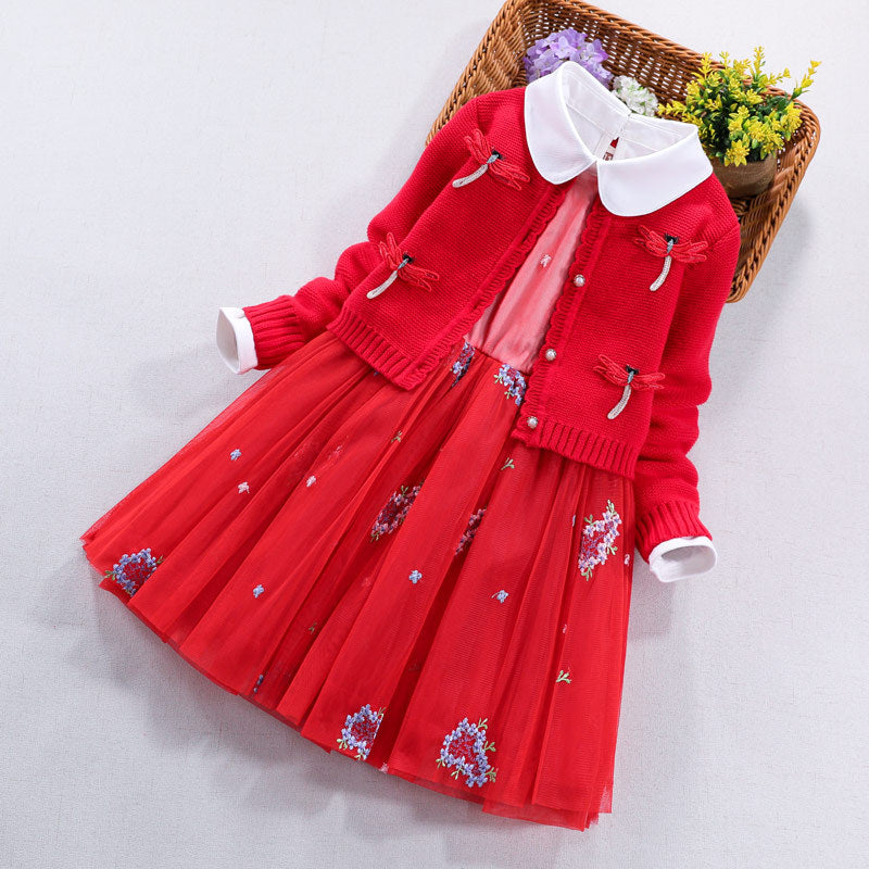 Mädchen festliches Kleid mit gehäkelter Bolero-Cardigan EB