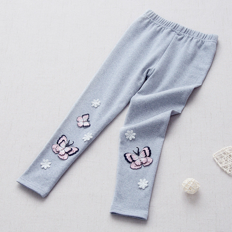 Mädchen Leggings mit bunten Schmetterlingsstickereien EB