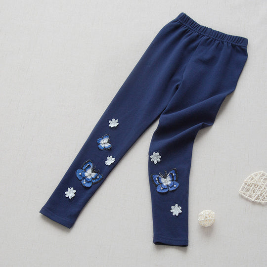 Mädchen Leggings mit bunten Schmetterlingsstickereien EB