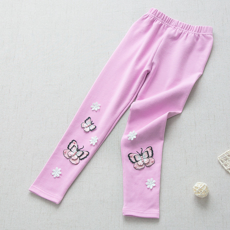 Mädchen Leggings mit bunten Schmetterlingsstickereien EB