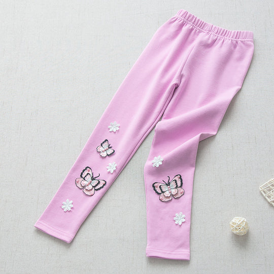Mädchen Leggings mit bunten Schmetterlingsstickereien EB