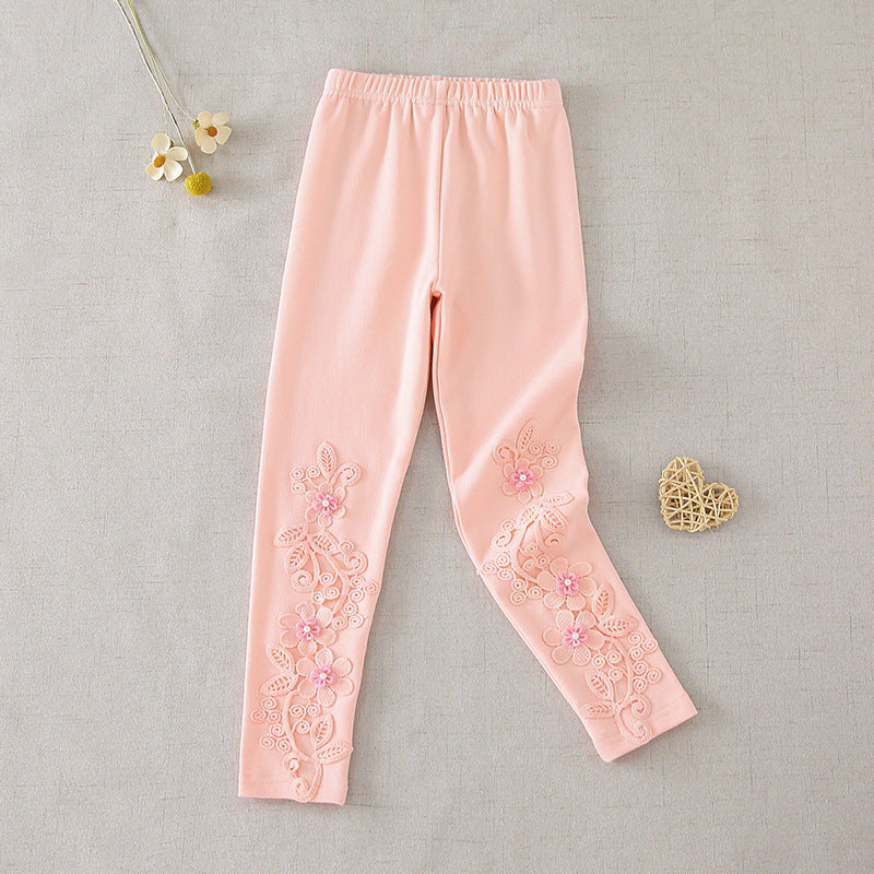 Mädchen Leggings mit floralen Stickereien EB