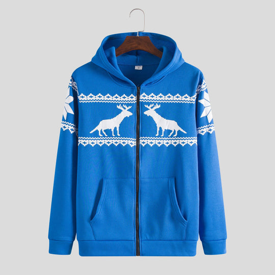 Herren Kapuzenjacke mit kunstvollem Rentier-Design und weichem Innenfutter EB