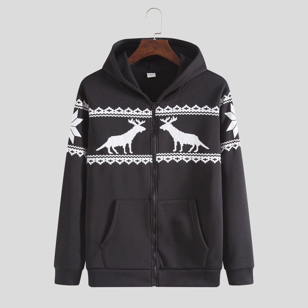 Herren Kapuzenjacke mit kunstvollem Rentier-Design und weichem Innenfutter EB