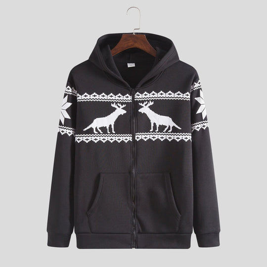 Herren Kapuzenjacke mit kunstvollem Rentier-Design und weichem Innenfutter EB