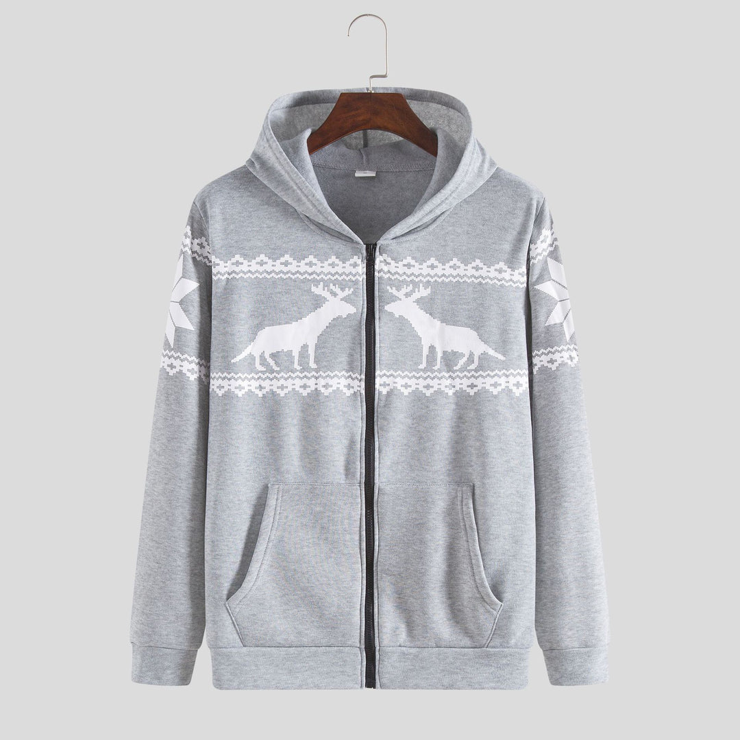 Herren Kapuzenjacke mit kunstvollem Rentier-Design und weichem Innenfutter EB