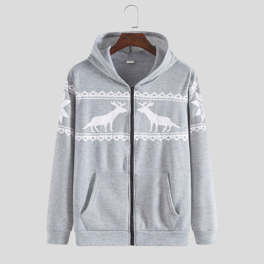 Herren Kapuzenjacke mit kunstvollem Rentier-Design und weichem Innenfutter EB