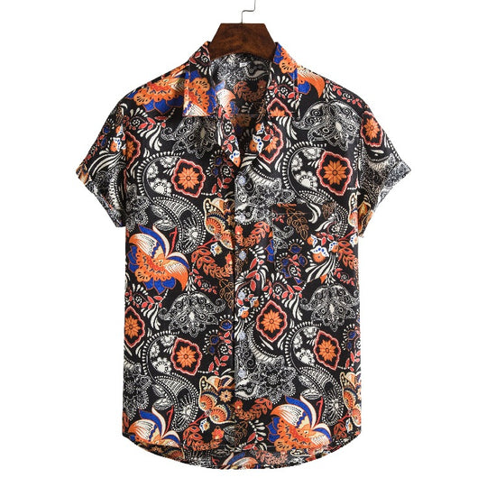 Damen Kurzarmbluse mit floralen Mustern und feiner Struktur EB