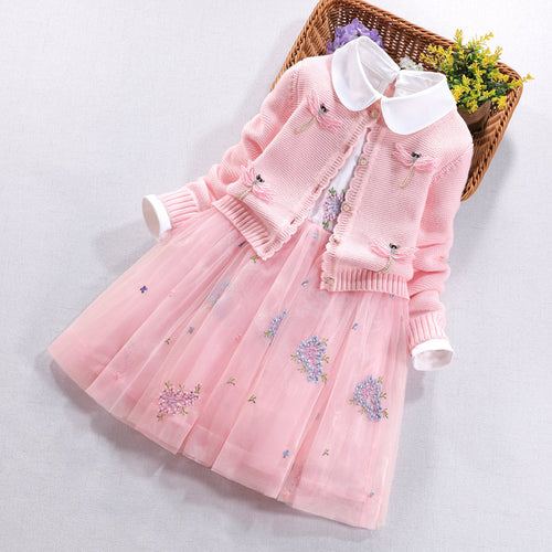 Mädchen festliches Kleid mit gehäkelter Bolero-Cardigan EB