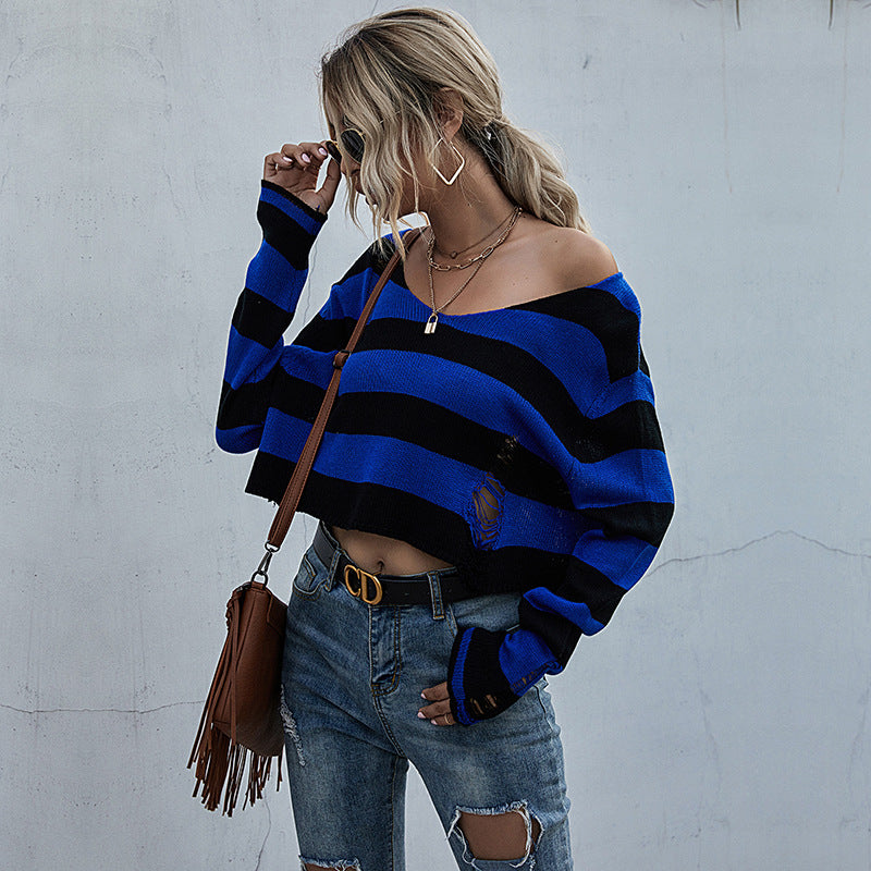 Damen lässiger Streifenpullover im Oversized Schnitt EB