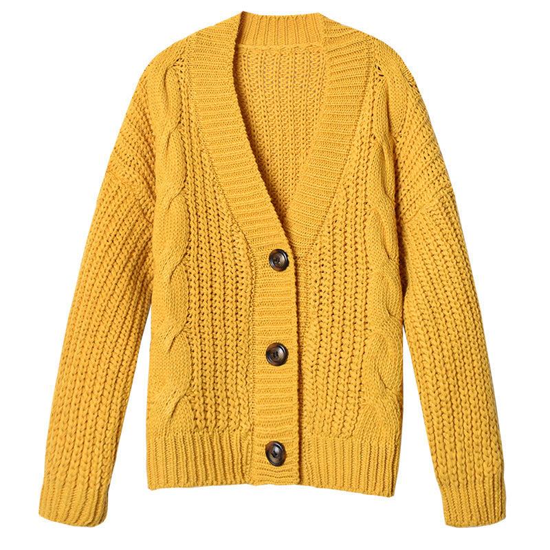 Damen Grobstrick-Cardigan mit Knopfverschluss und originellem Kabelmuster EB