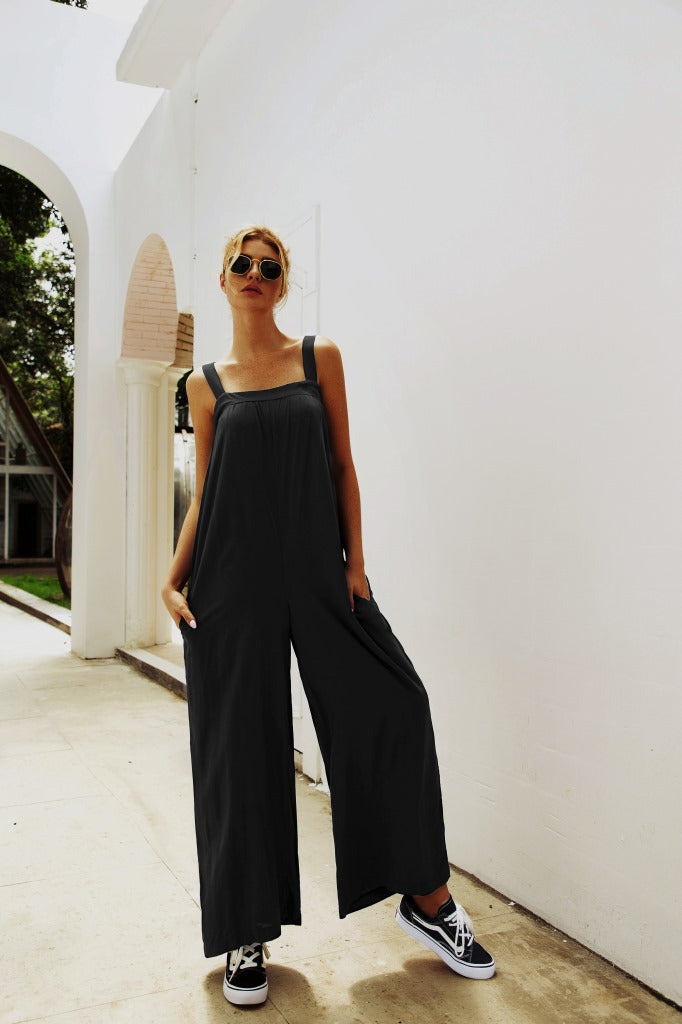 Damen Lässiger Jumpsuit mit weitem Bein und praktischen Taschen EB