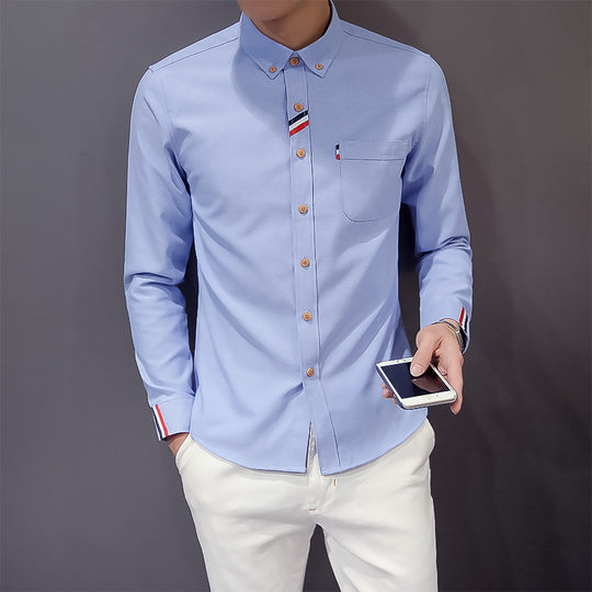 Herren nan tailliertes Button-Down-Hemd mit dezentem Tricolour-Besatz und bügelleichter Baumwollstretchqualität EB