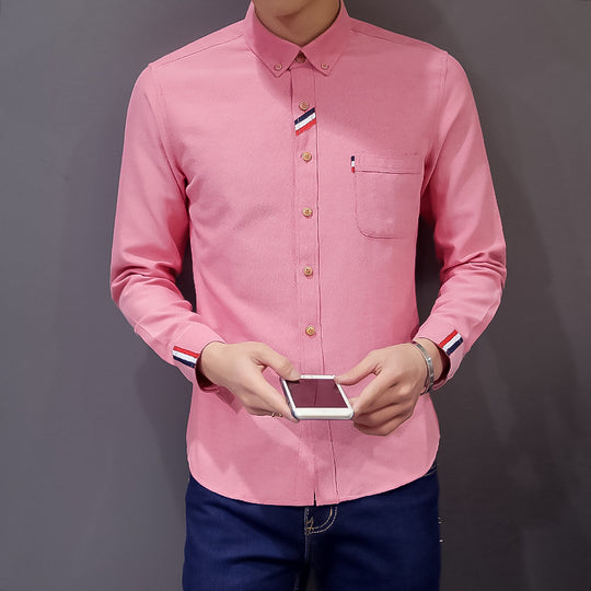 Herren nan tailliertes Button-Down-Hemd mit dezentem Tricolour-Besatz und bügelleichter Baumwollstretchqualität EB