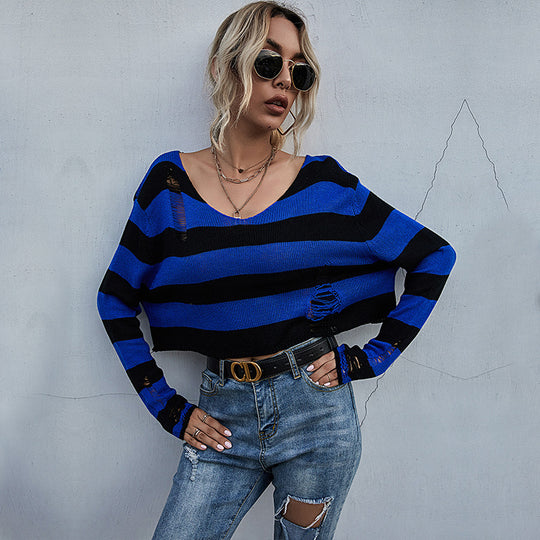Damen lässiger Streifenpullover im Oversized Schnitt EB