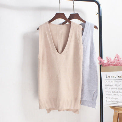 Damen Ärmelloses Stricktop mit V-Ausschnitt und Feinstrickstruktur EB