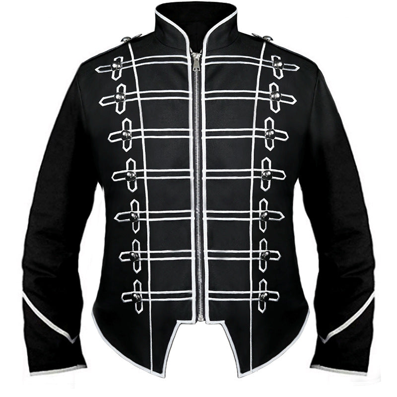 Herren nan Hussaren-Uniformjacke im Parade-Stil mit Stehkragen Zierkordeln und verdecktem Reißverschluss Eb