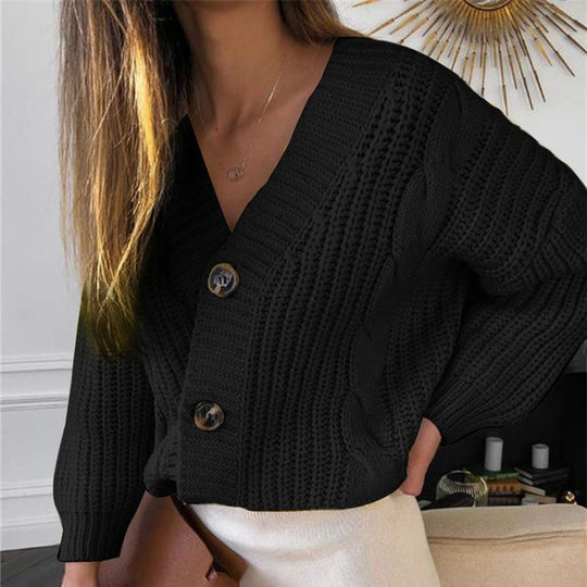 Damen Grobstrick-Cardigan mit Knopfverschluss und originellem Kabelmuster EB