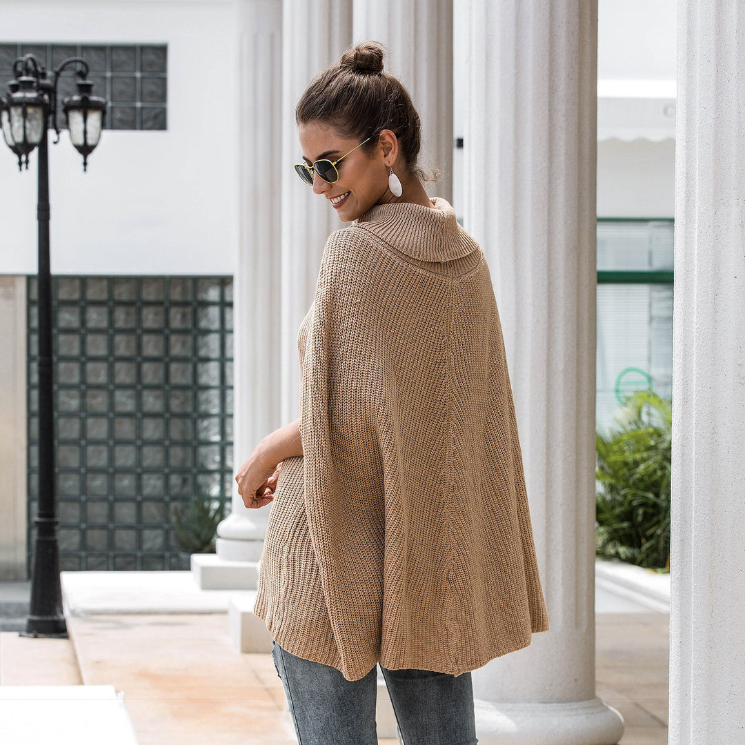 Damen Strickponcho mit stiltauglichem Rollkragen und offenen Ärmeln EB