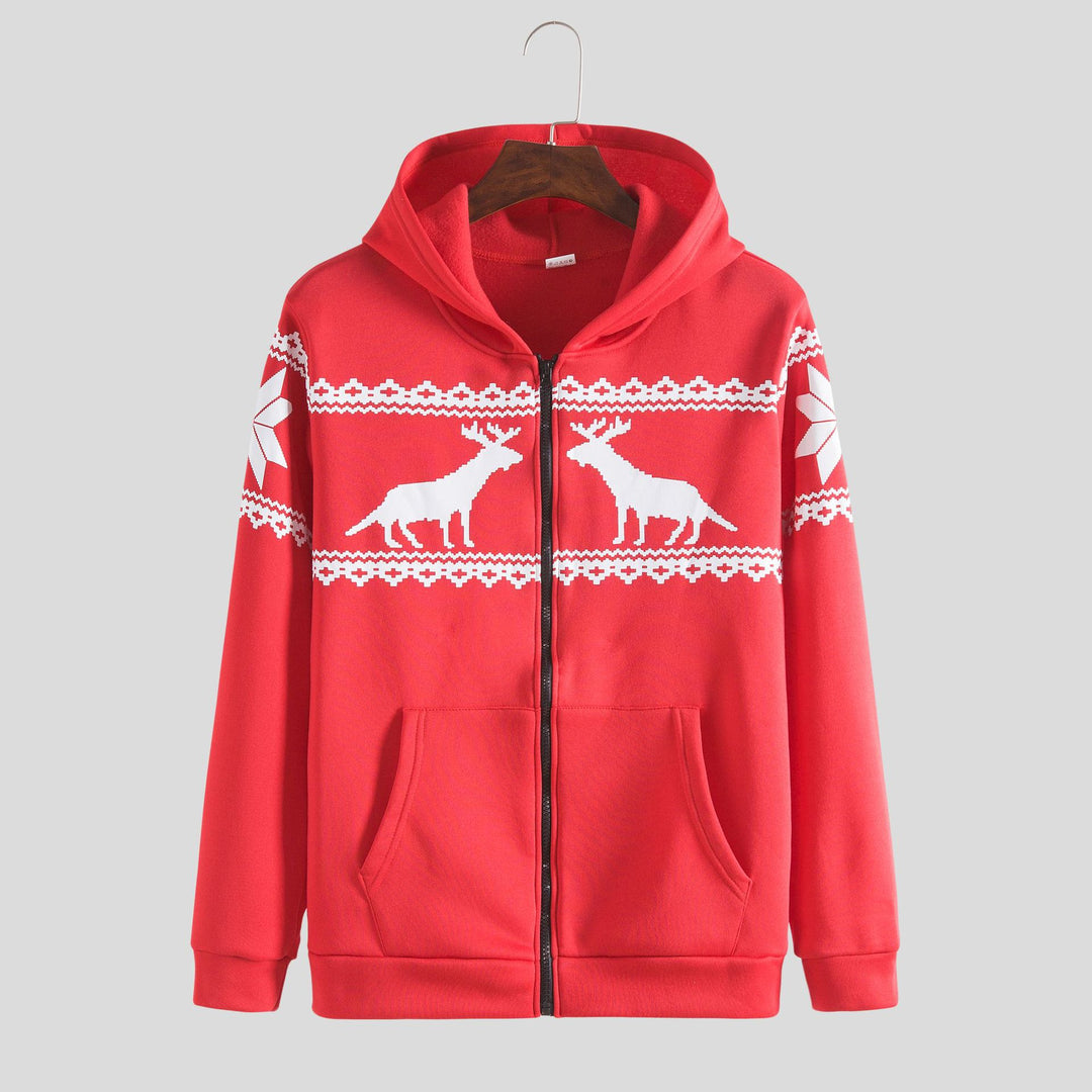 Herren Kapuzenjacke mit kunstvollem Rentier-Design und weichem Innenfutter EB