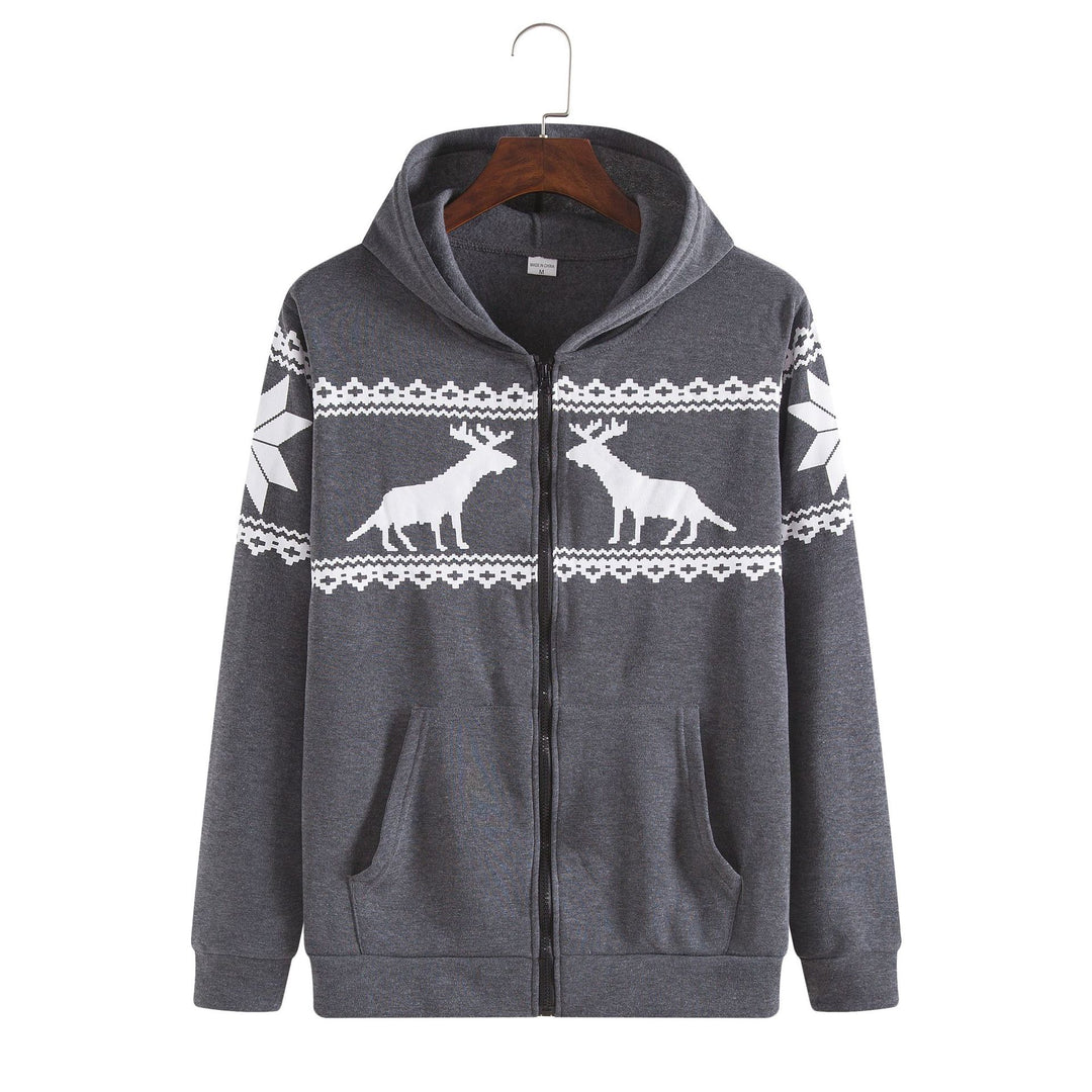 Herren Kapuzenjacke mit kunstvollem Rentier-Design und weichem Innenfutter EB