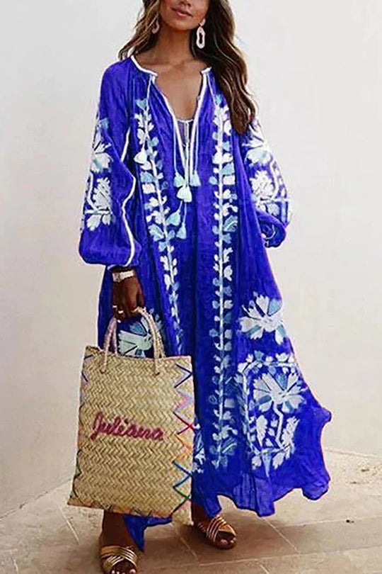 Langes Kleid im Bohemian-Stil mit Blumendruck