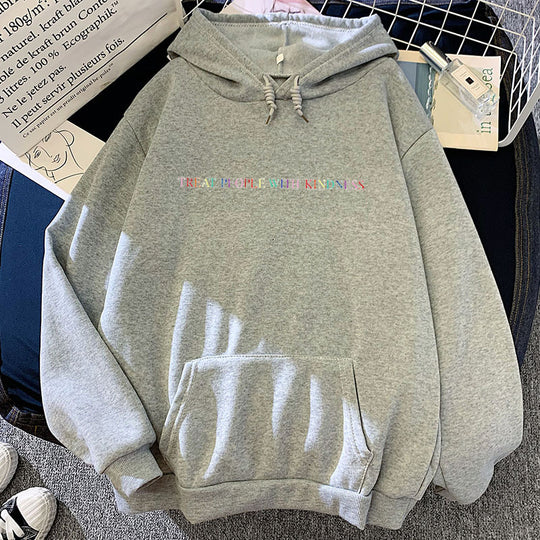 Damen nan lässiger Oversize-Kapuzenpullover mit holografischem Schriftzug, Kängurutasche und angerautem Fleece EB