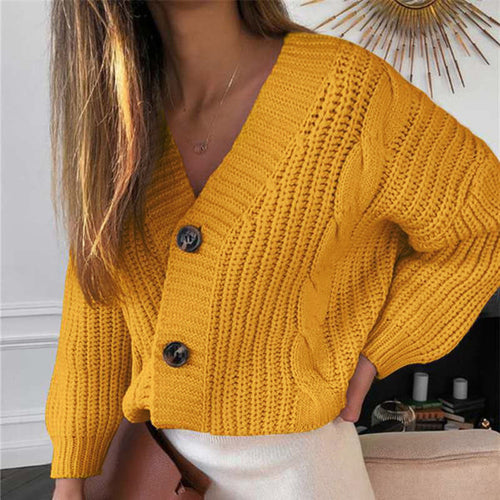 Damen Grobstrick-Cardigan mit Knopfverschluss und originellem Kabelmuster EB