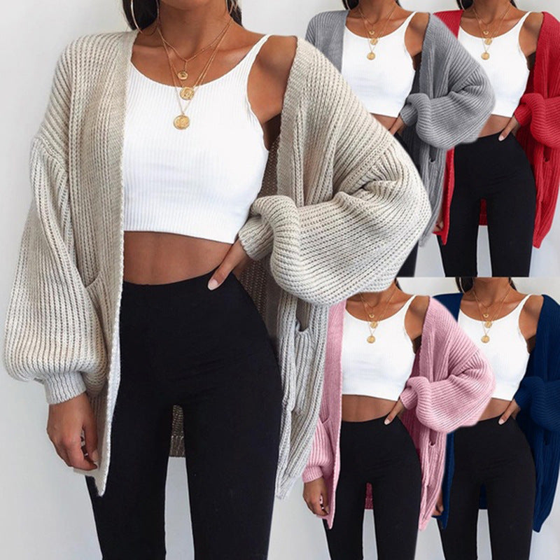 Damen Grobstrickcardigan mit lässigen Oversized-Ärmeln und großen Taschen EB