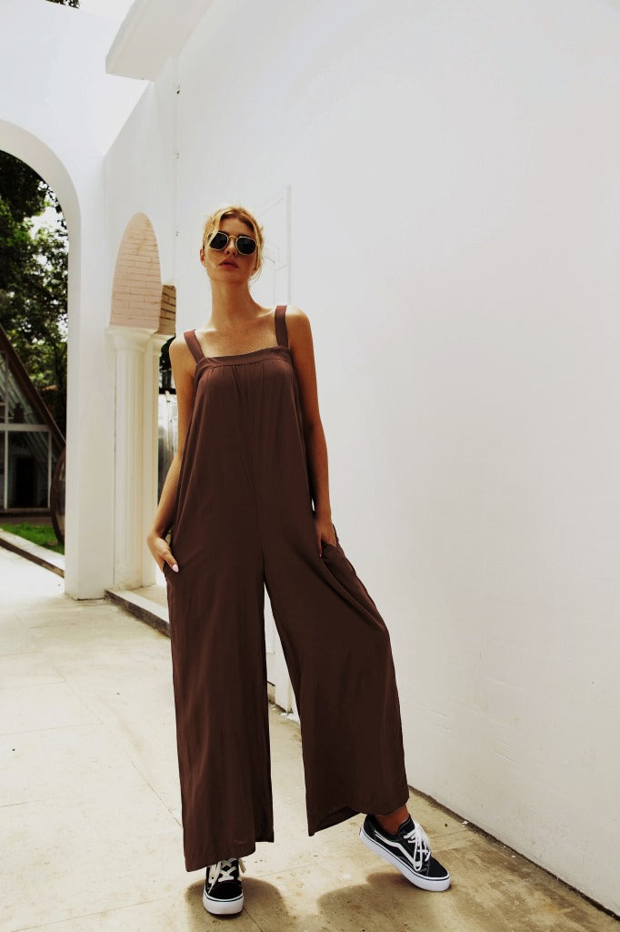 Damen Lässiger Jumpsuit mit weitem Bein und praktischen Taschen EB