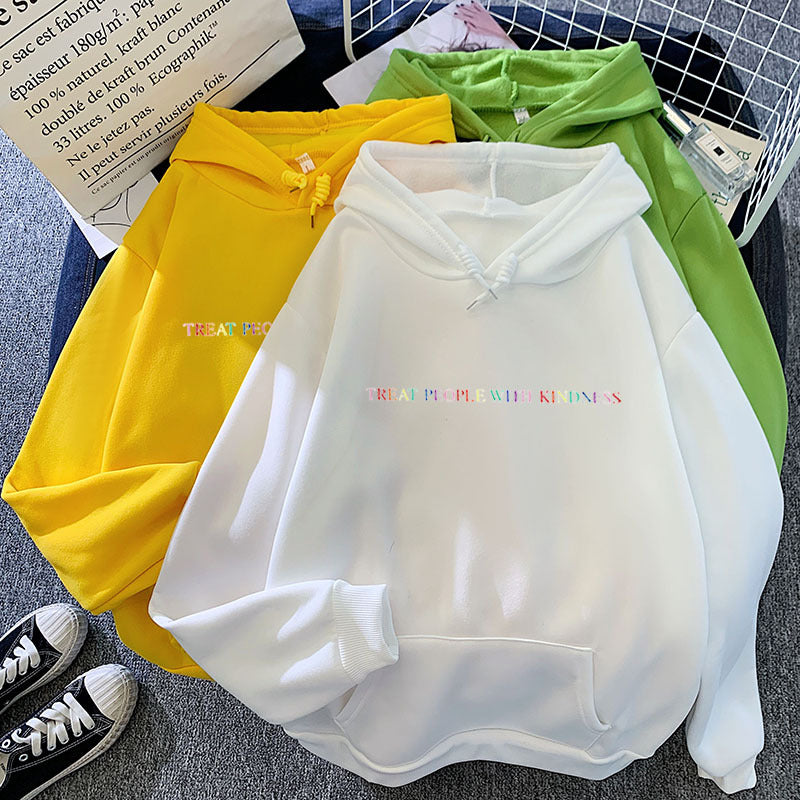 Damen nan lässiger Oversize-Kapuzenpullover mit holografischem Schriftzug, Kängurutasche und angerautem Fleece EB