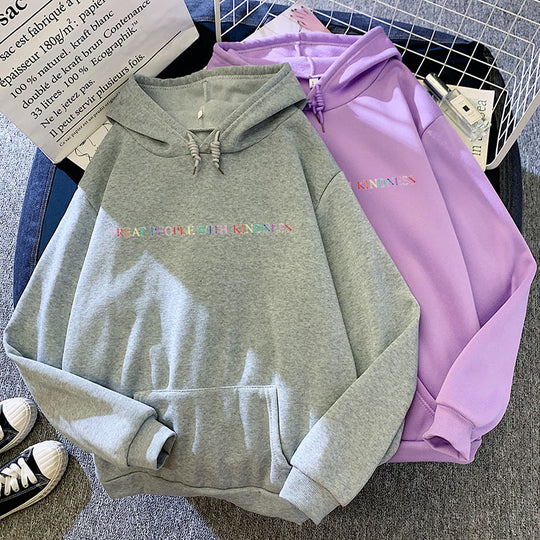 Damen nan lässiger Oversize-Kapuzenpullover mit holografischem Schriftzug, Kängurutasche und angerautem Fleece EB