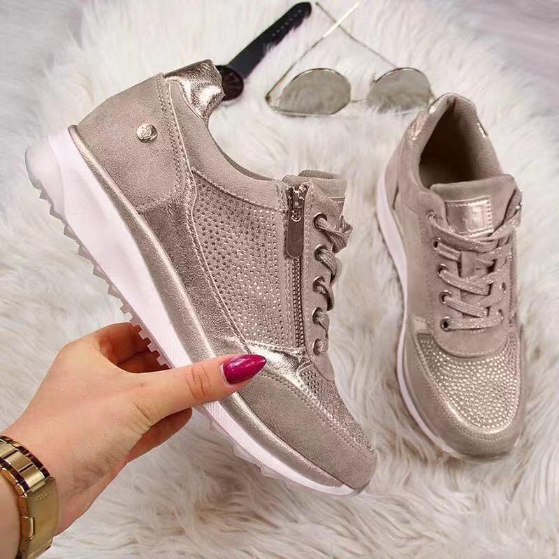 Damen Sportliche Sneakers mit atmungsaktiver Mesh-Oberfläche und modischem Reißverschluss EB