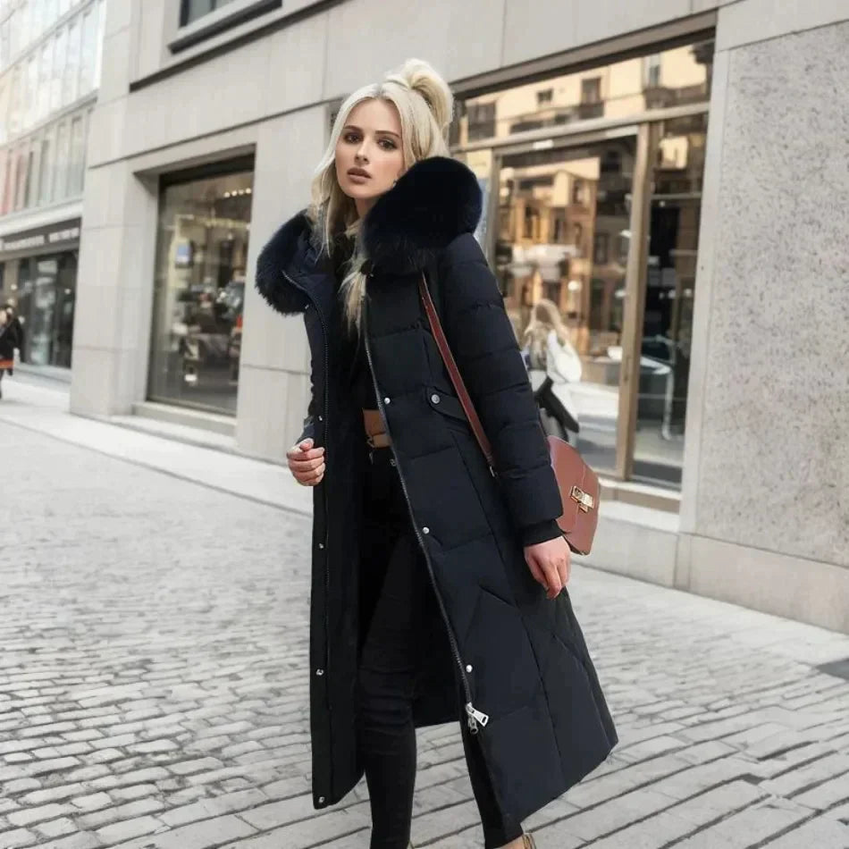 EB | lange Damenjacke - Winterjacke mit Kunstpelzkragen