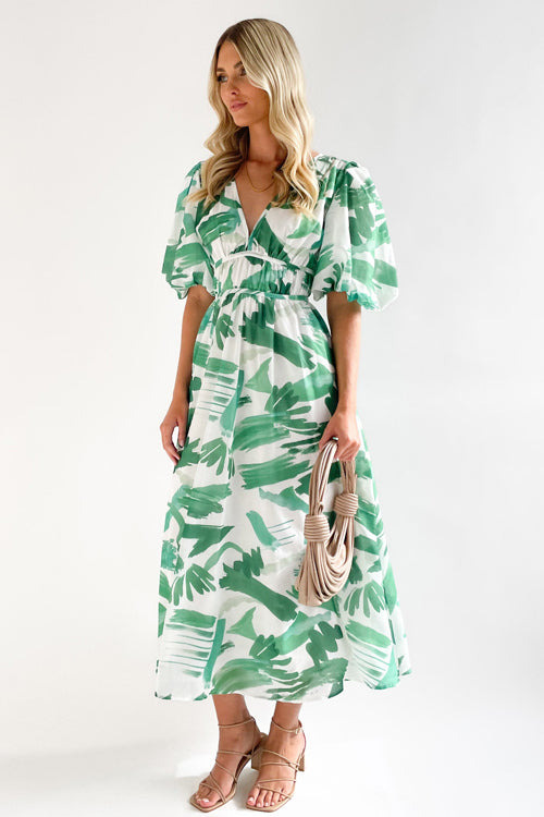 EB | Real Love Print Puffärmel Maxi Kleid