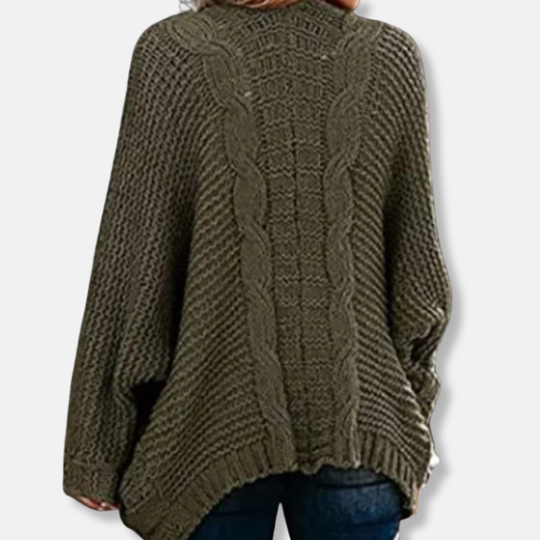 EB | Woll Übergroßer Cardigan Gerippter Offener Fronttaschen Cardigan