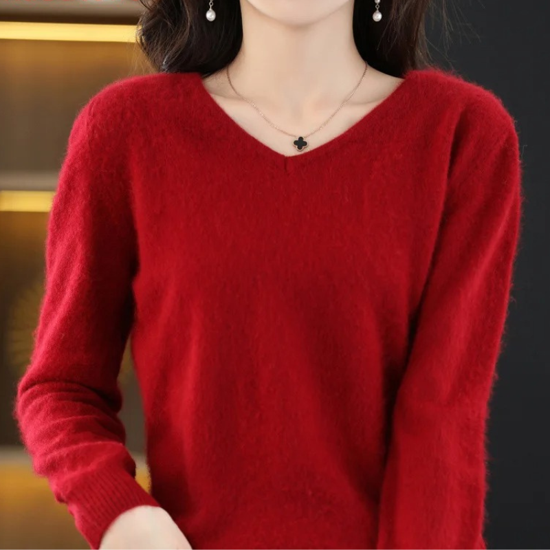 EB | Pullover Damen V-ausschnitt Leichter und Weicher Strickpullover