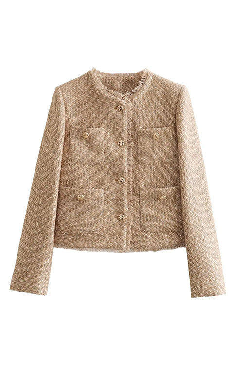 EB | Rosiedress Button Up Frayed Hem Kurze Tweedjacke