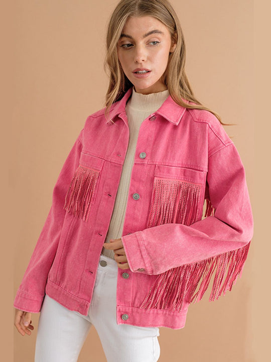 EB | Fransen-Detail Gefallene Schulter Denimjacke