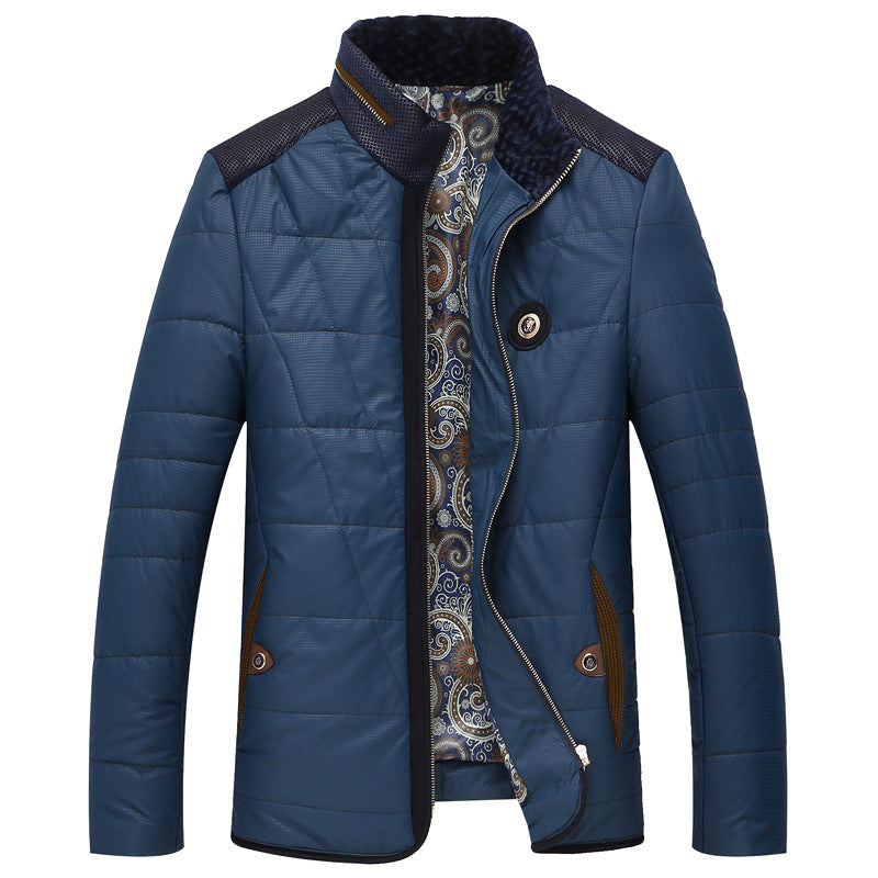 Herren gesteppte Thermo-Steppjacke mit Kunstleder-Schulterpasse und Teddykragen EB