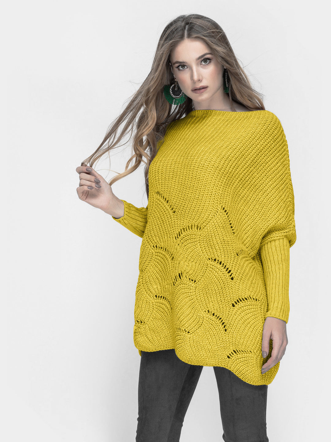 Damen Strickpullover mit luftigem Häkelmuster EB