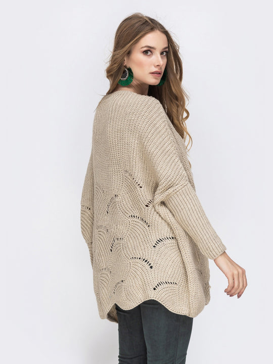 Damen Strickpullover mit luftigem Häkelmuster EB
