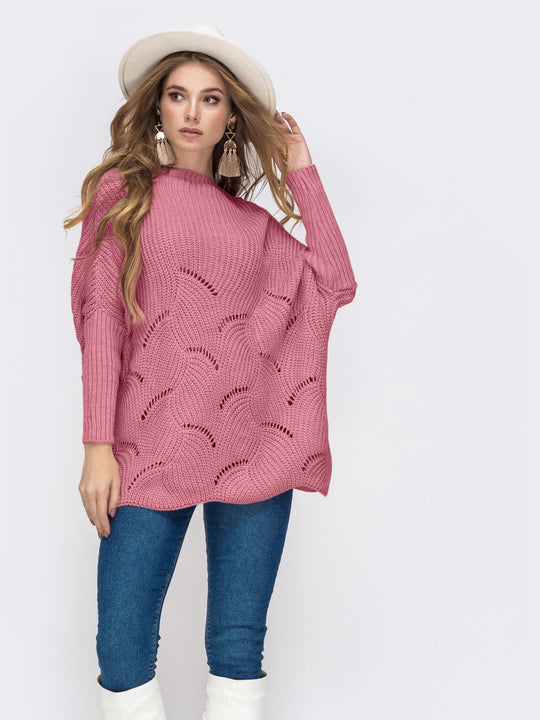 Damen Strickpullover mit luftigem Häkelmuster EB