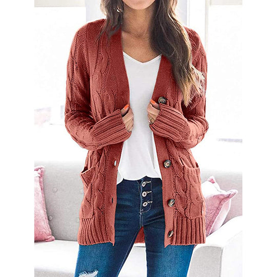 Damen Strickjacke mit grobem Zopfdesign und praktischen Taschen EB