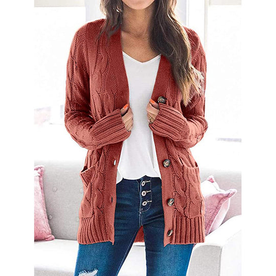 Damen Strickjacke mit dekorativen Zopfmuster und praktischen Taschen EB