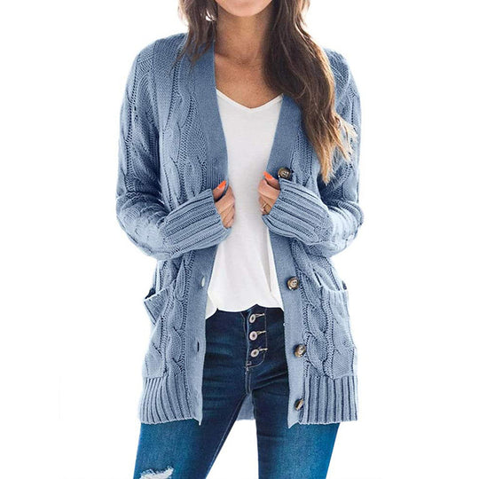 Damen Strickjacke mit dekorativen Zopfmuster und praktischen Taschen EB